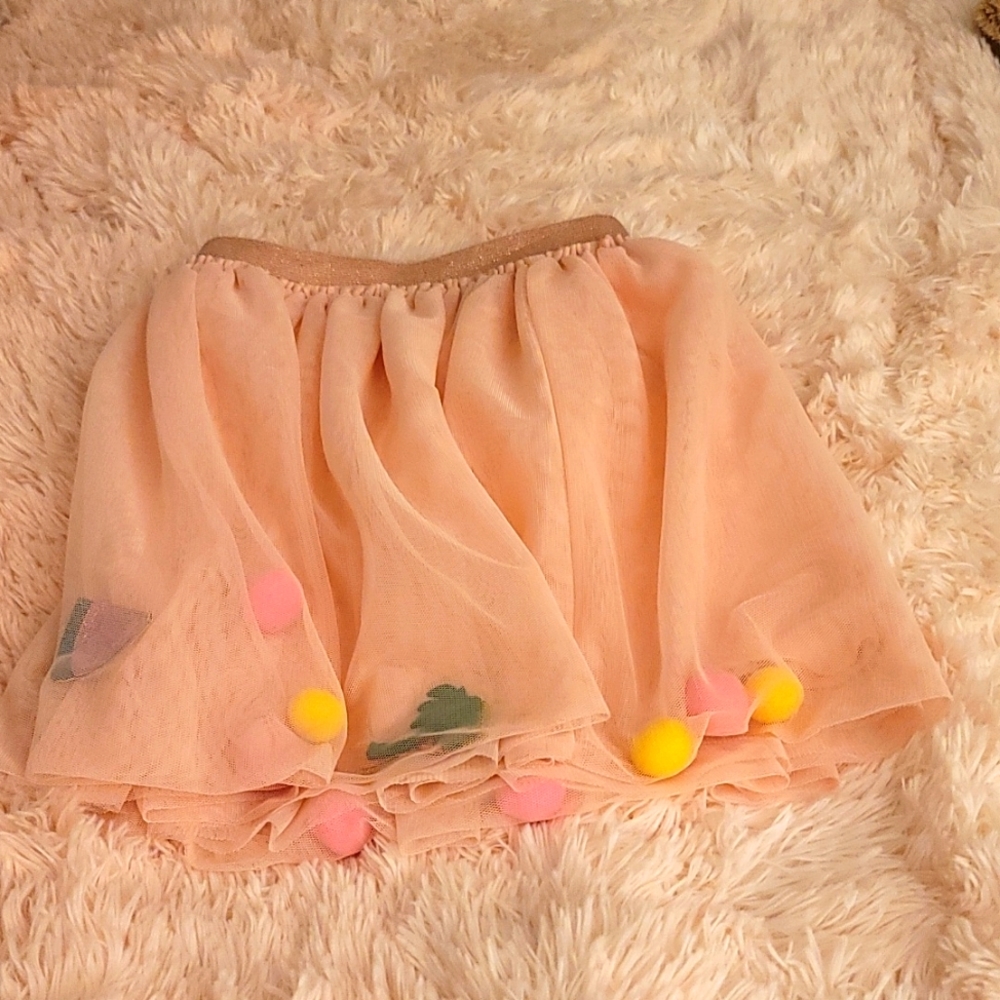 Girl pink tutu skirt with yellow and pink balls, palm 🌴  and watermelon 🍉 in